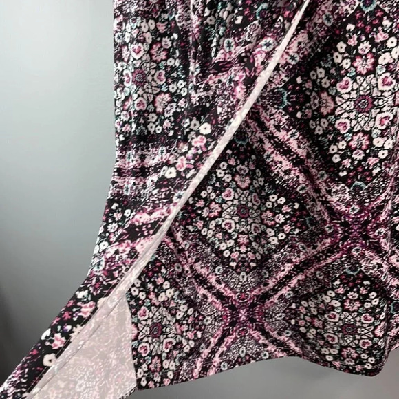 TAHARI Floral Dress Pink Black Geometric Print Ruched Midi Long  Sleeve Size L - Picture 7 of 13